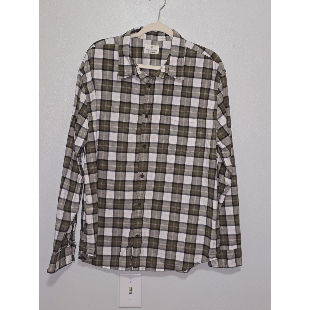 Mutual Weave Men's XXL shirt Brown Plaid Button Up Grandpa ore Preppy Gorpcore